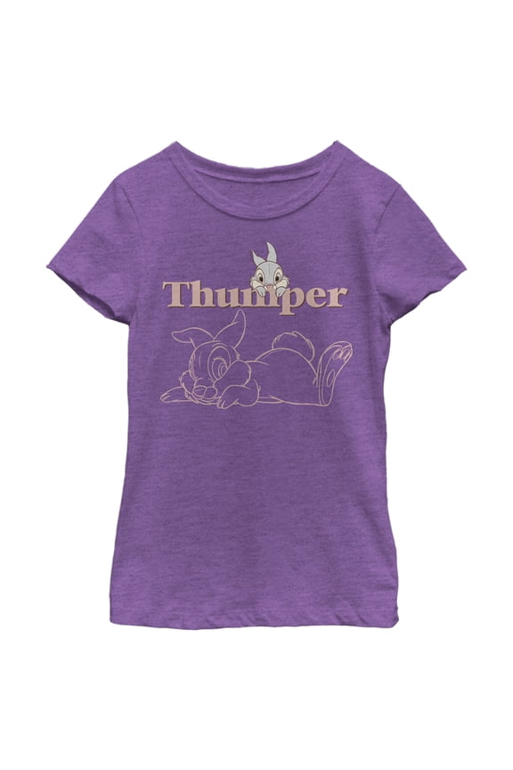 Girl's Bambi Thumper Line Art  Graphic Tee Purple Berry Large