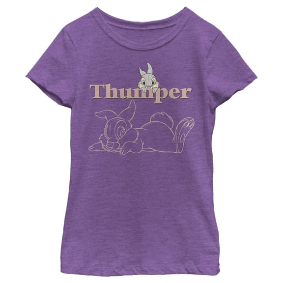Girl's Bambi Thumper Line Art  Graphic Tee Purple Berry X Large