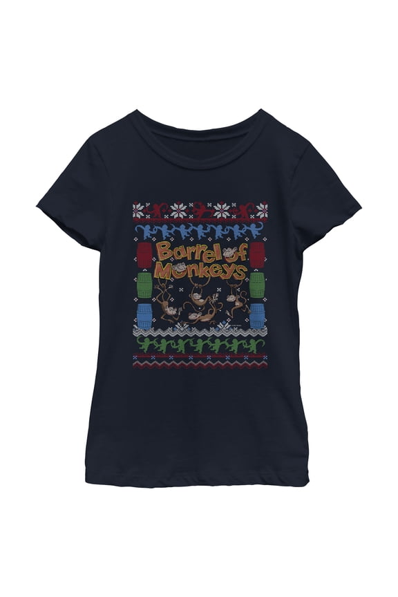 Girl's Barrel of Monkeys Ugly Christmas Sweater Print Graphic T-Shirt