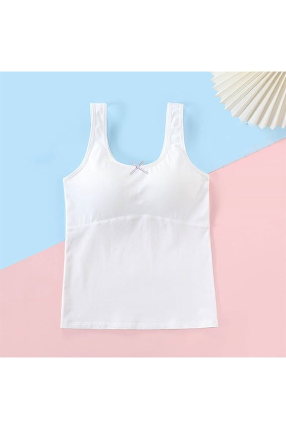 Girl's Base Undershirts Tops Developmental Students Cotton Lined Underwear Tank Bra Girls Sports Bra White 11Y