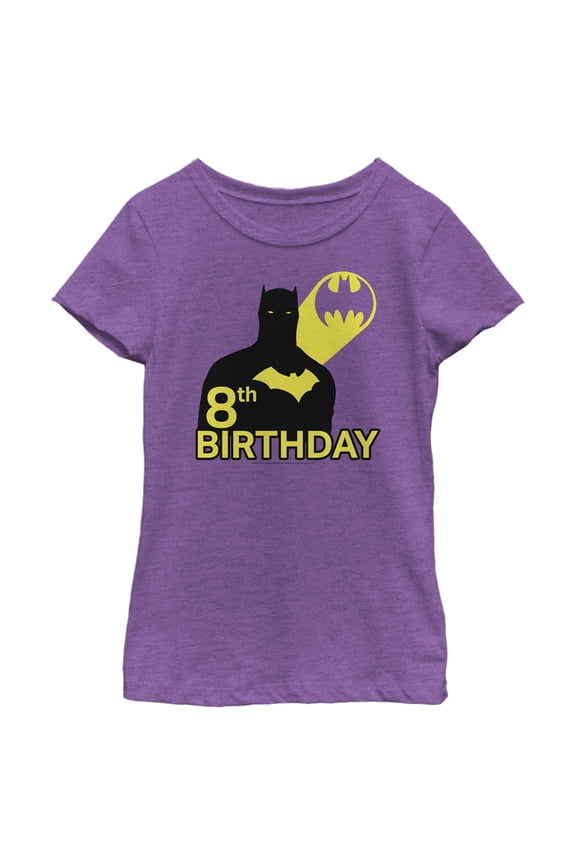 Girl's Batman 8th Birthday Bat Signal Graphic Tee Purple Berry Medium