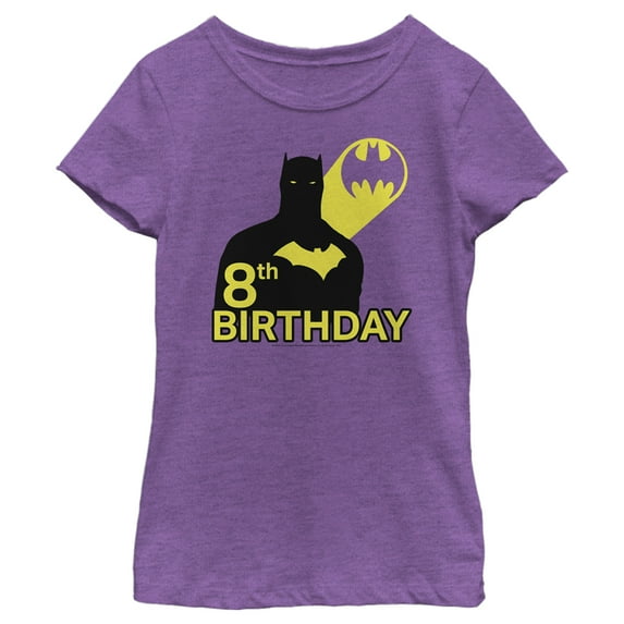 Girl's Batman 8th Birthday Bat Signal Graphic Tee Purple Berry X Large