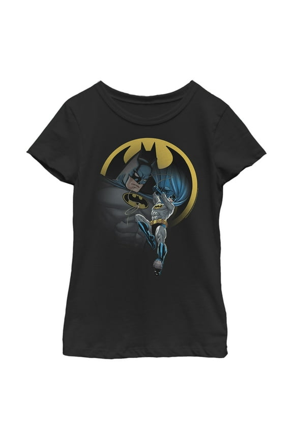 Girl's Batman Bat Signal Portrait Graphic Tee Black Large