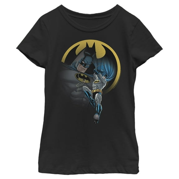 Girl's Batman Bat Signal Portrait Graphic Tee Black Medium