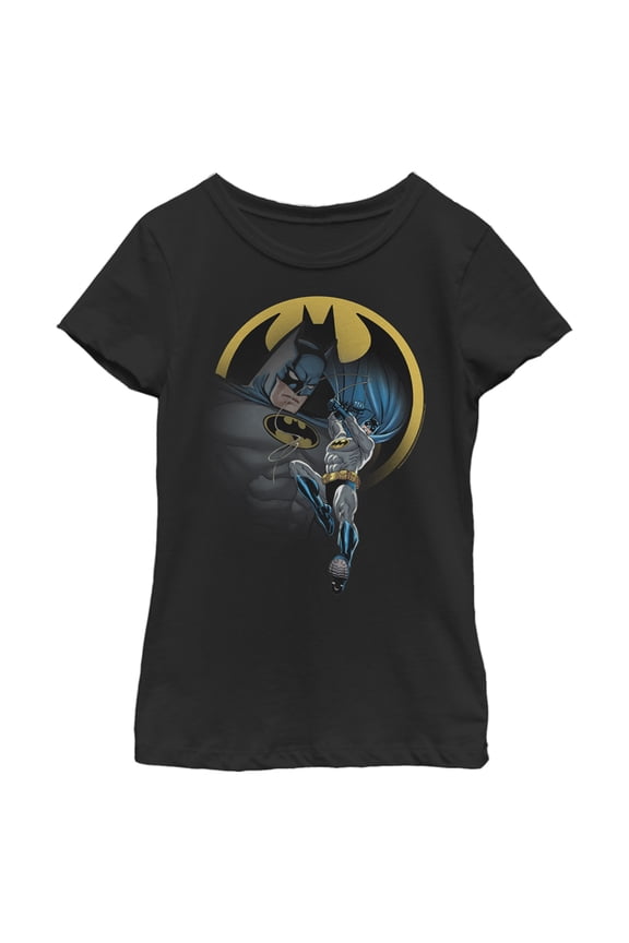 Girl's Batman Bat Signal Portrait Graphic Tee Black X Small