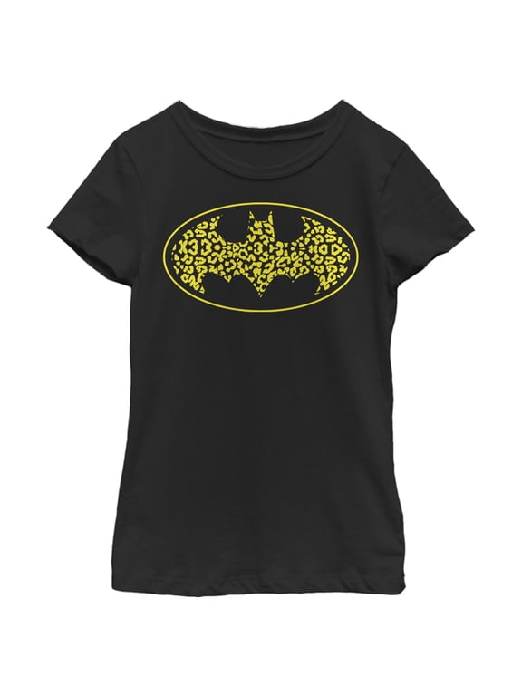 Girl's Batman Cheetah Print Logo Graphic Tee Black X Large