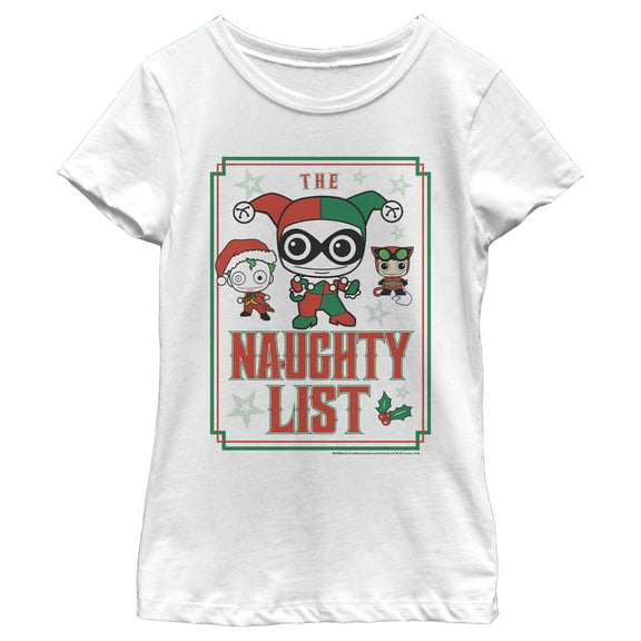 Girl's Batman Christmas Naughty List  Graphic Tee White Small