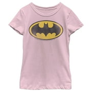 Girl's Batman Distressed Bat Logo Graphic Tee Light Pink Large