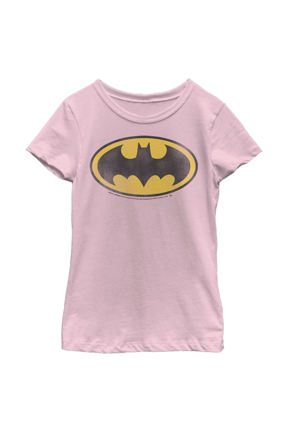 Girl's Batman Distressed Bat Logo Graphic Tee Light Pink Medium