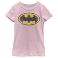 thumbnail image 1 of Girl's Batman Distressed Bat Logo  Graphic Tee Light Pink Small, 1 of 4