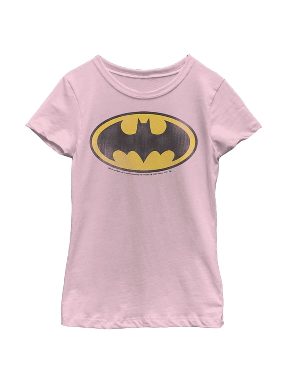 Girl's Batman Distressed Bat Logo Graphic Tee Light Pink Small