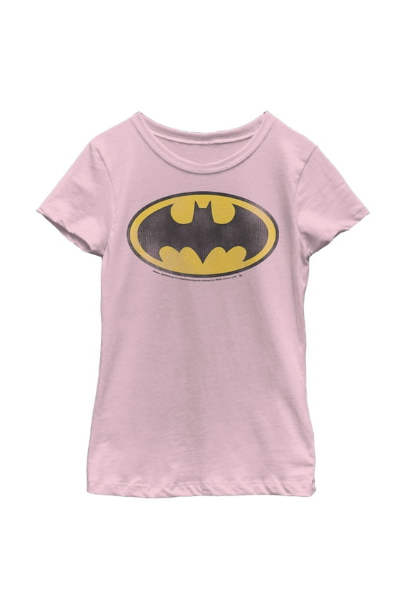 Girl's Batman Distressed Bat Logo Graphic Tee Light Pink X Large