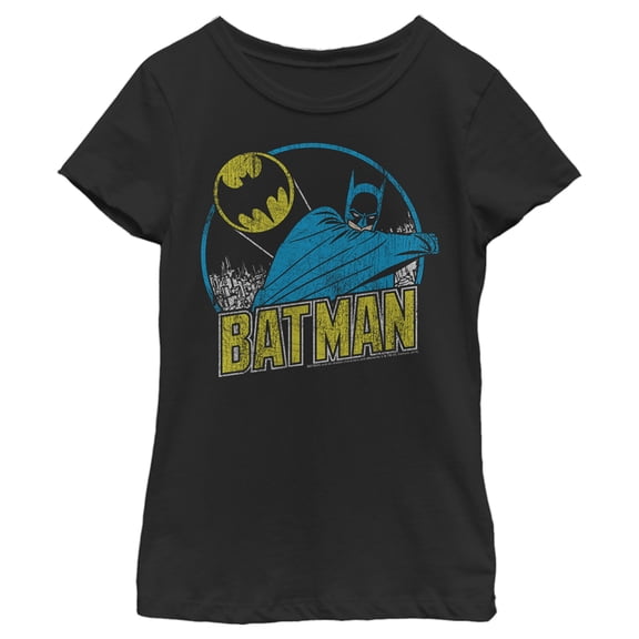 Girl's Batman Distressed Retro Logo Graphic Tee Black X Large