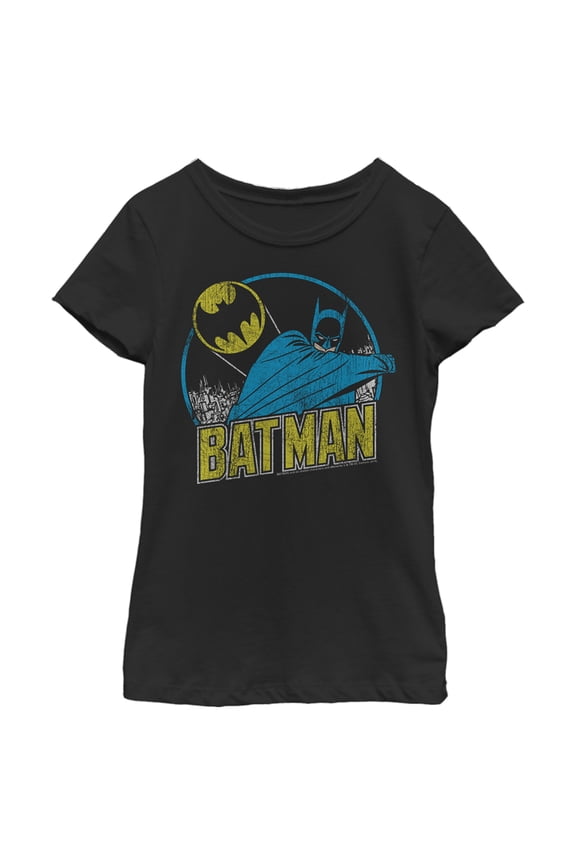 Girl's Batman Distressed Retro Logo  Graphic Tee Black X Large