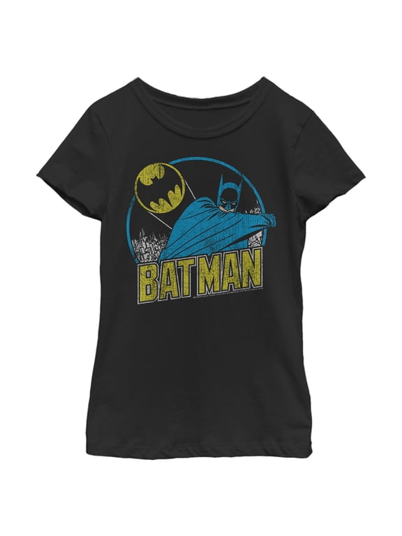 Girl's Batman Distressed Retro Logo Graphic Tee Black X Large