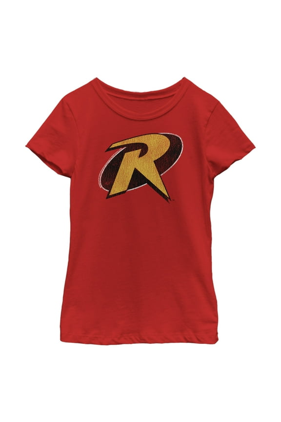 Girl's Batman Distressed Robin Logo Graphic Tee Red Large
