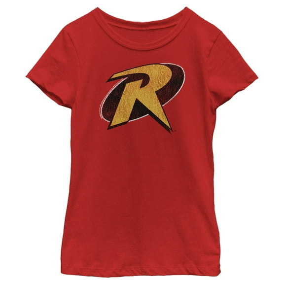 Girl's Batman Distressed Robin Logo Graphic Tee Red Medium