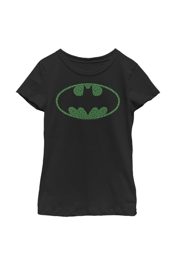 Girl's Batman St. Patrick's Day Cloverfield Bat Logo Graphic Tee Black X Small