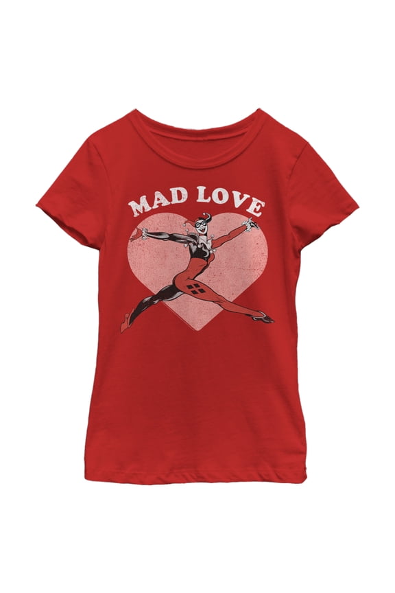 Girl's Batman Valentine's Day Harley Quinn Mad Love Graphic Tee Red Large