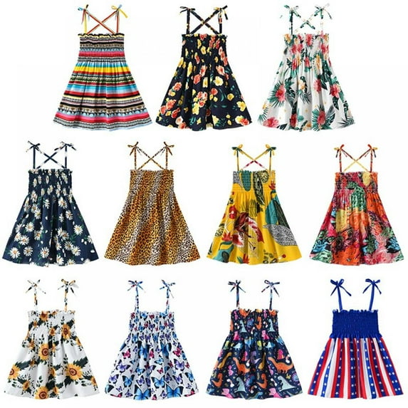 Girl's Beach Dress Floral Print Sleeveless Summer Beach Casual Sundress Mini Dresses