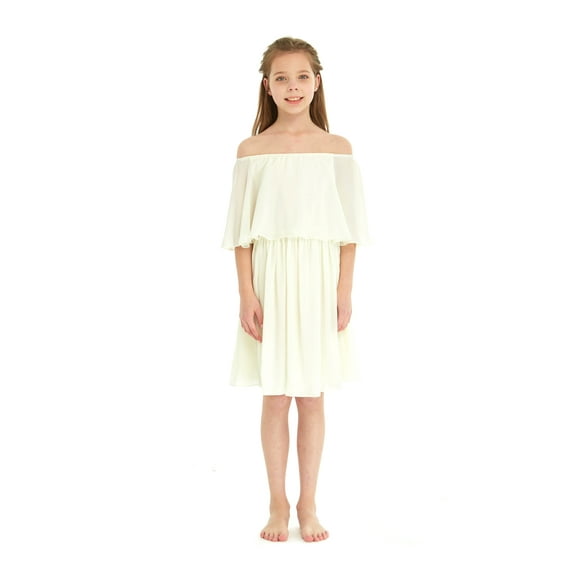 Girl's Beach Wedding Off-Shoulder Ruffle Flower Girl Dress