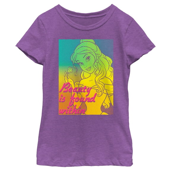 Girl's Beauty and the Beast Belle Halftone Portrait  Graphic Tee Purple Berry X Small