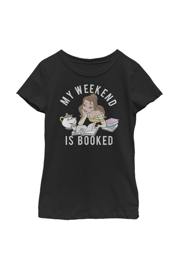 Girl's Beauty and the Beast Belle My Weekend Is Booked Graphic Tee Black Medium