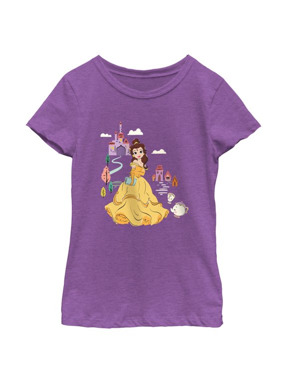 Girl's Beauty and the Beast Cartoon Belle Graphic Tee Purple Berry Medium
