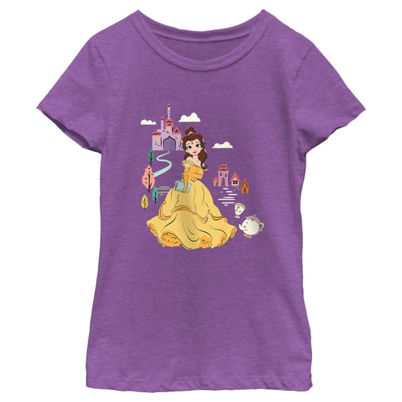 Girl's Beauty and the Beast Cartoon Belle Graphic Tee Purple Berry Small