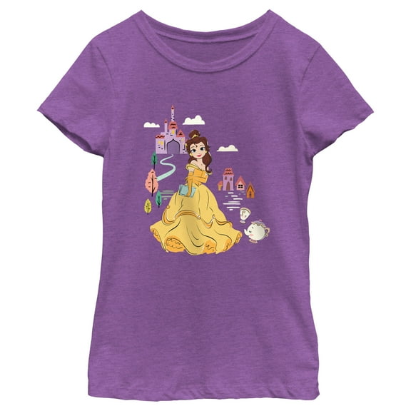 Girl's Beauty and the Beast Cartoon Belle  Graphic Tee Purple Berry X Small