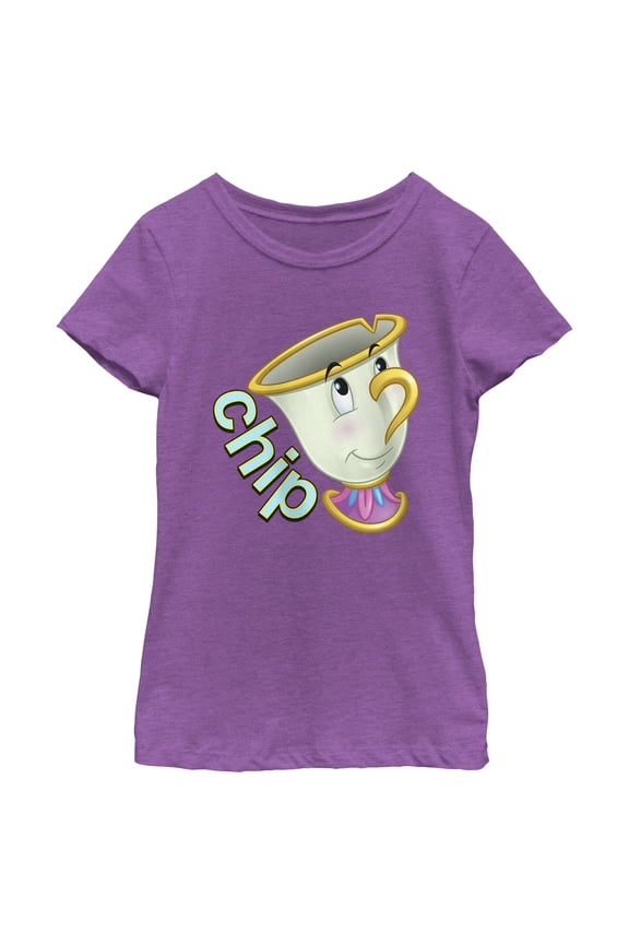 Girl's Beauty and the Beast Chip Large Portrait Graphic Tee Purple Berry Medium