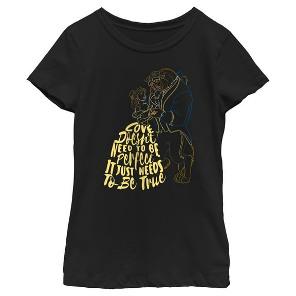 Girl's Beauty and the Beast Love Needs To Be True Quote  Graphic Tee Black Medium