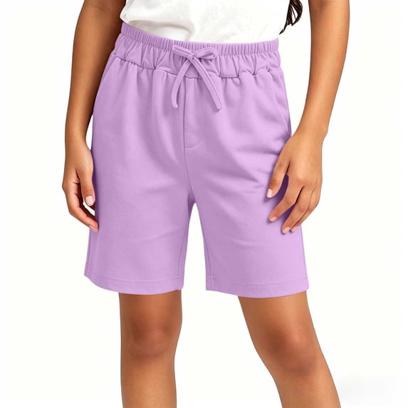 Girl’s Bermuda Shorts Elastic Waist Drawstring Casual Bottoms Summer Loose Knee Length Sports Shorts 2-9 Years