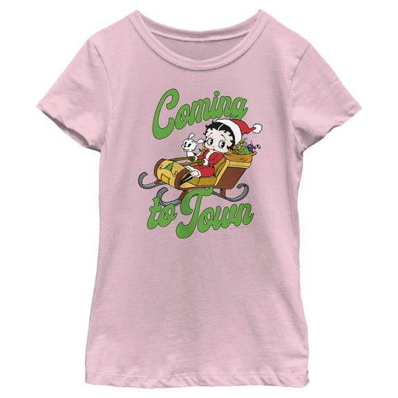 Girl's Betty Boop Christmas Coming to Town Pudgy  Graphic Tee Light Pink X Large