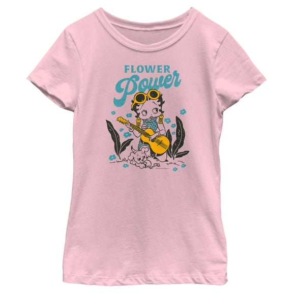 Girl's Betty Boop Flower Power Graphic Tee Light Pink Small