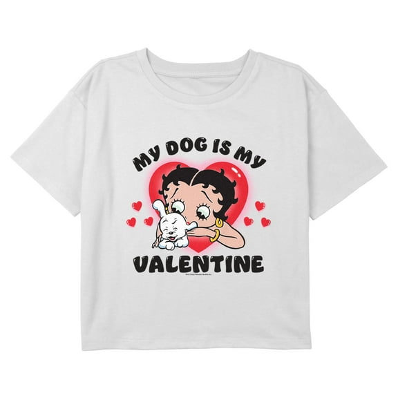 Girl's Betty Boop Pudgy Is My Valentine Graphic Cropped T-Shirt