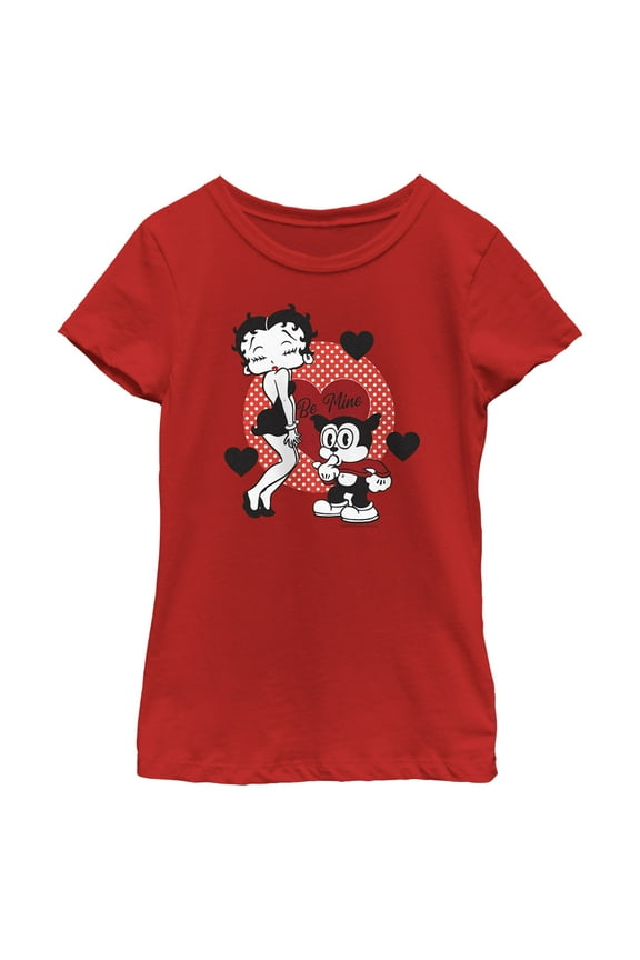 Girl's Betty Boop Valentine's Day Bimbo Be Mine  Graphic Tee Red Small