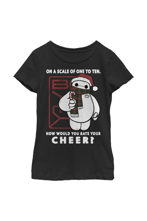 Girl's Big Hero 6 Christmas Baymax Cheer Scale Graphic Tee Black X Large