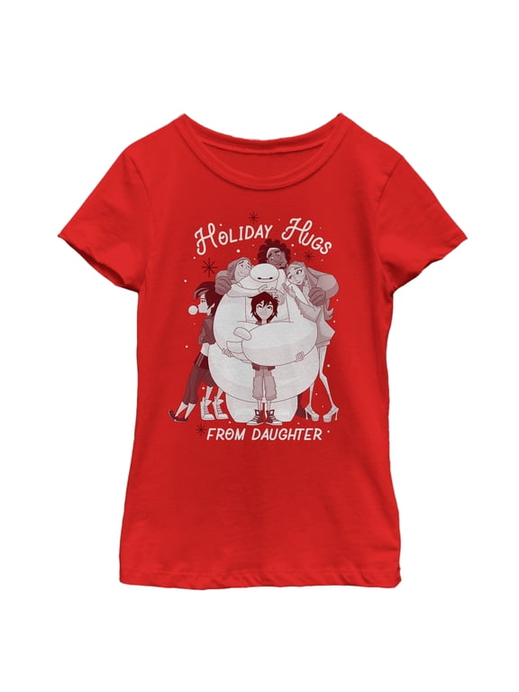 Girl's Big Hero 6 Holiday Hugs From Daughter Graphic Tee Red Medium