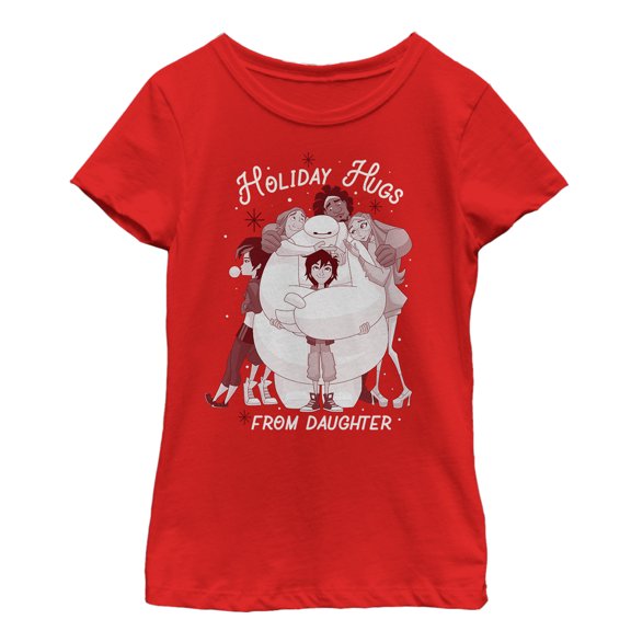 Girl's Big Hero 6 Holiday Hugs From Daughter Graphic Tee Red X Small
