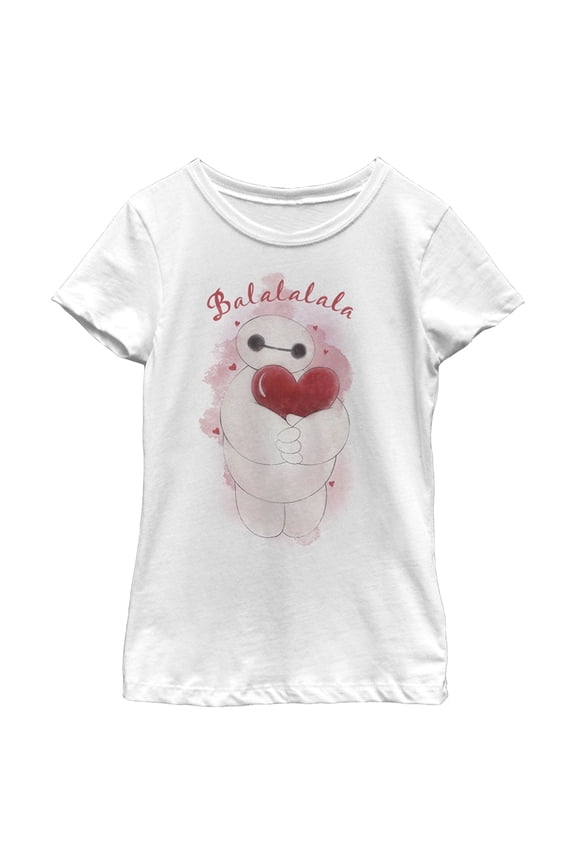 Girl's Big Hero 6 Valentine Baymax Heart Hug Graphic Tee White Large