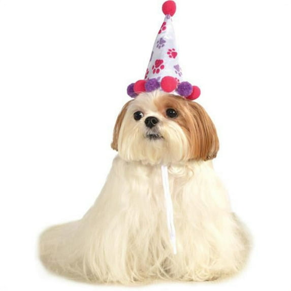 Small Medium Pink Purple Birthday Girl Paw Prints Clown Hat For Pet Dog