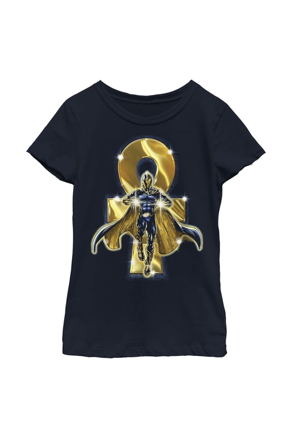 Girl's Black Adam Hieroglyph Doctor Graphic Tee Navy Blue Medium