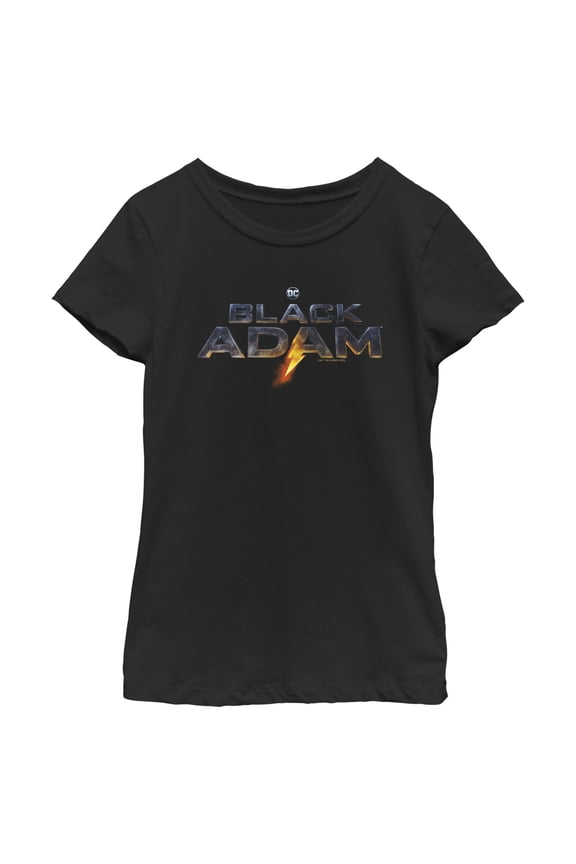 Girl's Black Adam Lightening Logo Graphic Tee Black Medium