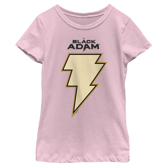 Girl's Black Adam Yellow Lightning Bolt  Graphic Tee Light Pink X Large