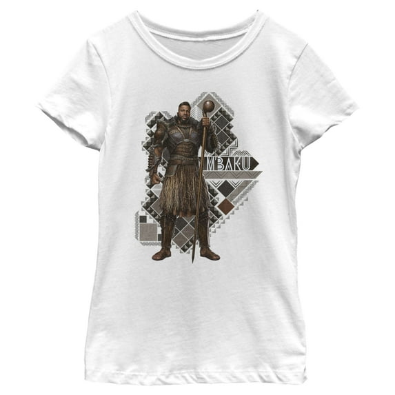 Girl's Black Panther: Wakanda Forever Lord M'Baku Pattern Graphic Tee White Medium