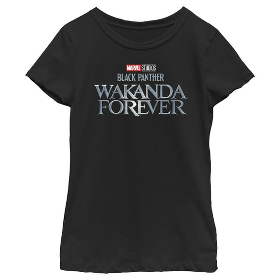 Girl's Black Panther: Wakanda Forever Metallic Movie Logo Graphic Tee Black Large