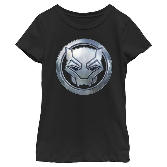 Girl's Black Panther: Wakanda Forever Metallic Panther Icon  Graphic Tee Black Small