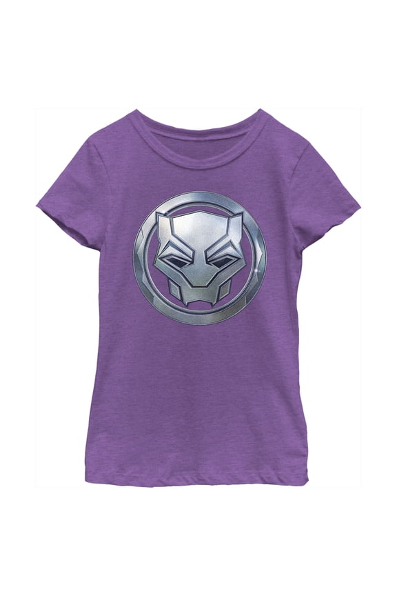 Girl's Black Panther: Wakanda Forever Metallic Panther Icon Graphic Tee Purple Berry Medium