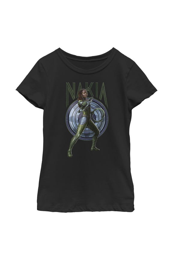 Girl's Black Panther: Wakanda Forever Nakia Shield Graphic Tee Black X Large